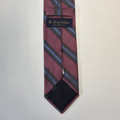 Brooks Brothers Makers Merchants Necktie Plum Striped Pink Tie NWT 59.5” x 3.25” - Picture 5 of 12