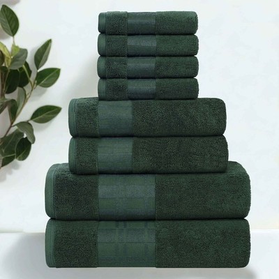 Larissa Cotton Geometric Embroidered Jacquard Border 8 Piece Assorted Towel Set