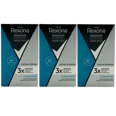 Rexona MEN Deo Stick CLEAN SCENT 3 x 45ml Maximum Protection Creme Stick