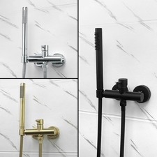 Brushed Gold Brass Wall Mounted Bathtub Faucet Hot Cold Mixer Tap Hand Shower