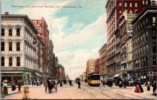 1908 Washington Street Indianapolis Indiana Trolley Horse Carriage Litho-Chrome