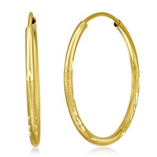 Wellingsale 14k Yellow Gold Diamond Cut 1.5mm Endless Hoop Earrings (23 x 23 mm)