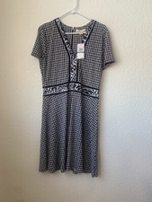 Michael - Michael Kors Womens Houndstooth Fit & Flare Dress Size L NWT V Neck