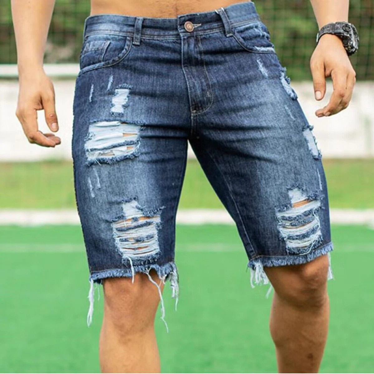 Mens Denim Shorts Loose Ripped Half Pants Baggy Jeans Hip Hop Short Trouser  Cosy | eBay