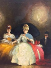 Dipinto olio su tela serata femminile galante firmato in ottime condizioni
