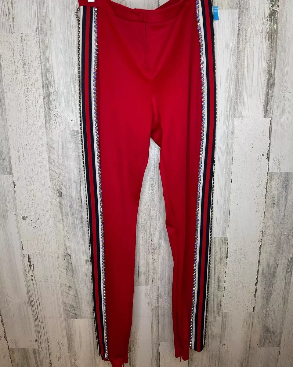 Authentic GUCCI Technical Jersey AB Crystal Embellished Leggings Red $2200  Large