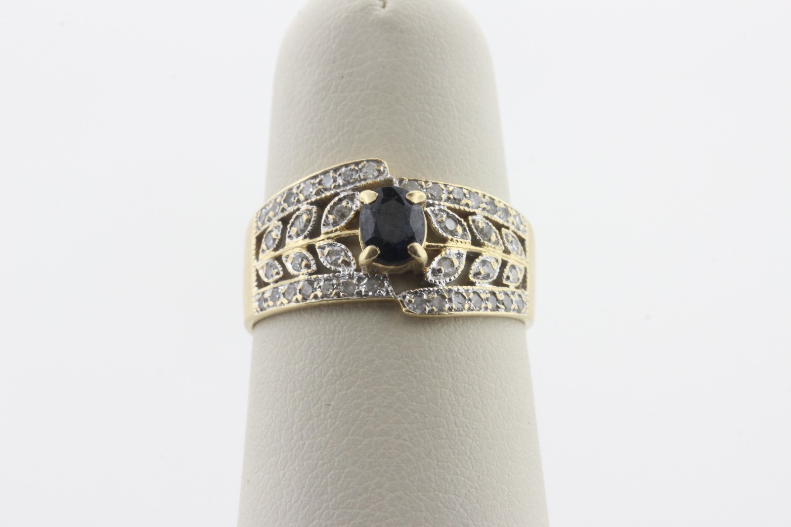 Thl Rings Images Samuel Aaron THL 14K Yellow Gold Sapphire & Diamond Leaf Design Ring ...