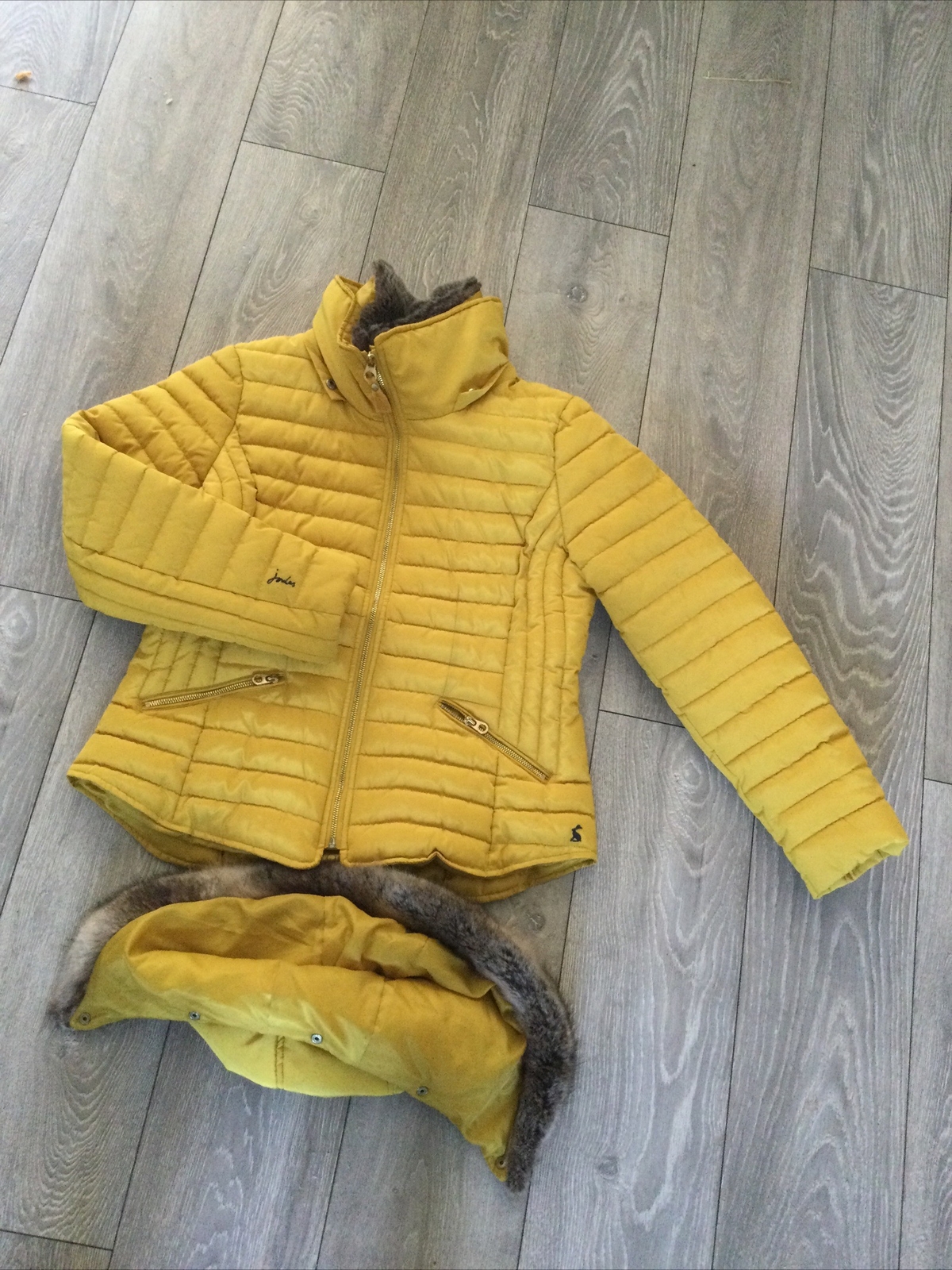 Joules Ladies Antique Gold Gosway Parka Hooded Jacket Size 16 In Good