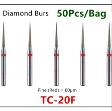 50Pcs Dental Diamond Burs FG Needle Taper TC-20F Fine Grit High Speed Handpiece