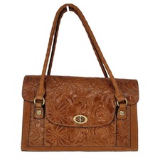 Patricia Nash Sanabria Satchel Antique Rose Tooling Brown Leather Purse