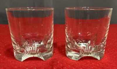Whiskey Glasses Marked France Unique Base Set of 2   9oz