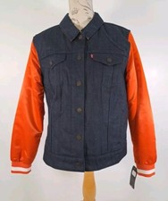 Levi's Chicago Bears Denim Varsity Jacket Navy Orange Nfl Bnwt Women's Size Xl