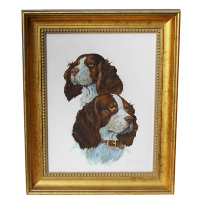 ENGLISH SPRINGER SPANIELS DOG PORTRAIT WATERCOLOR PAINTING A. L. NIELSEN FRAMED