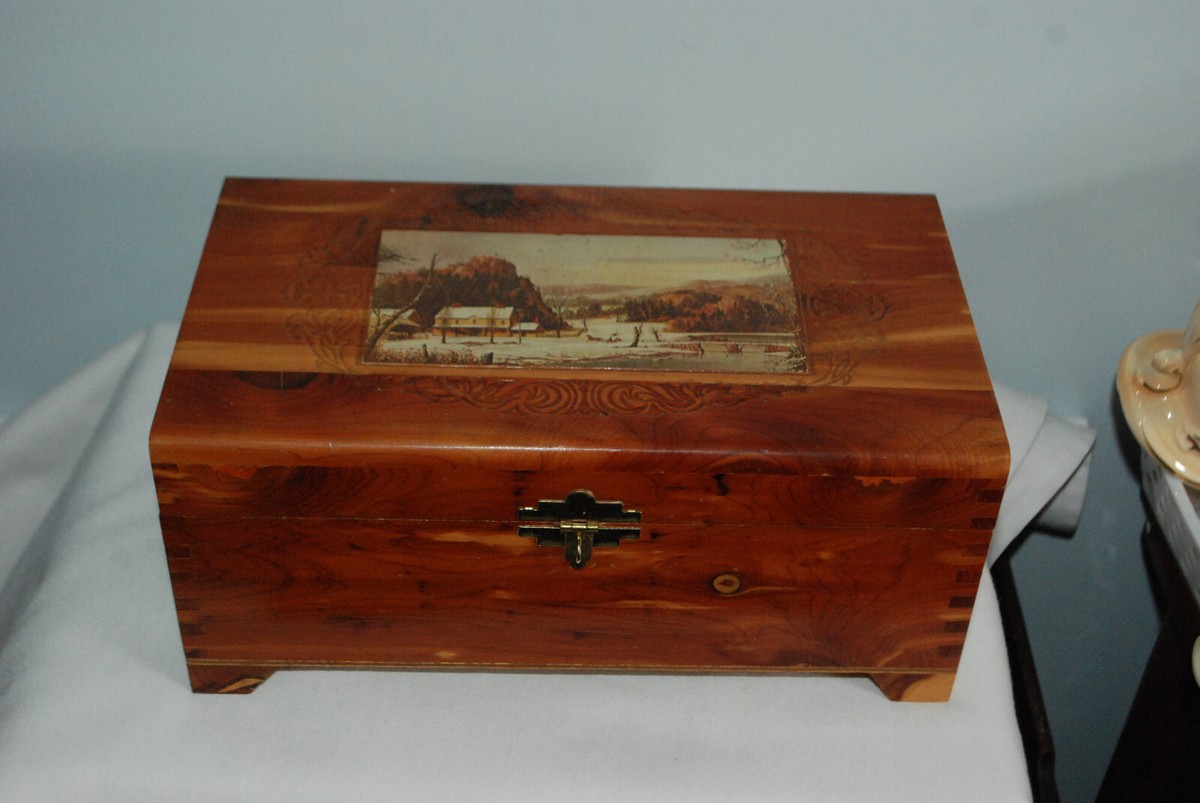 Vintage Wooden Jewelry Keepsake Box 'American Homestead Winter' | eBay