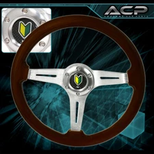 Wakaba Button 345mm Chrome Center 6-Bolt Dark Wood Deep Dish Steering Wheel