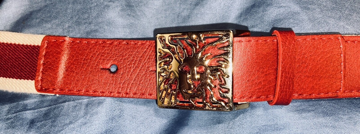 Anne Klein Vintage Pink Gold Metal Lion Logo Buckle Leather Stretch Belt Vintage Statement Womens Belt The Limited Lions Pink Coral  main image 3