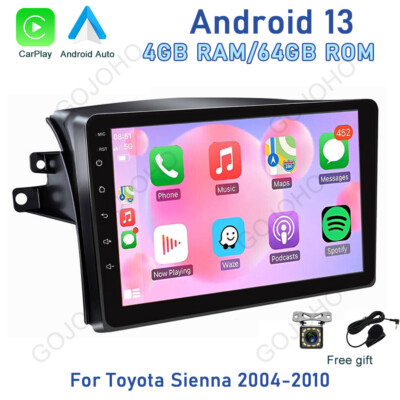 4+64GB Car Radio Stereo GPS For Toyota Sienna 2004-2010 Android 13 Apple Carplay