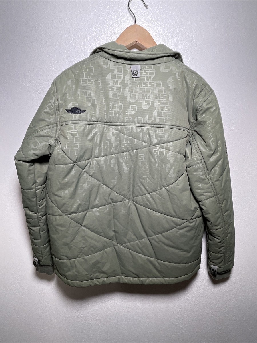 SIMS Jacket Men's Small Green Quilted Full Zip Nylon SIMS Logo All