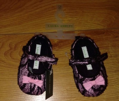 New Laura Ashley Baby Girl Black Pink Lace Pre Walker Pram Shoes Size  Infant UK