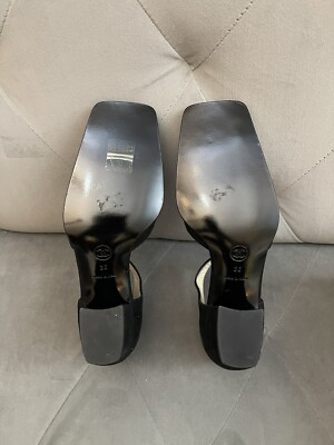 Chanel Classic Black Suede Square Toe Pumps Heel Shoes Size 36 New