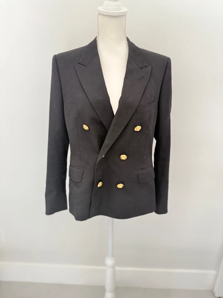 CELINE Traje Clásico Negro Blazer Lana Talla 42 Impresionante Botones Dorados Ropa de Trabajo Foto 3 de 4