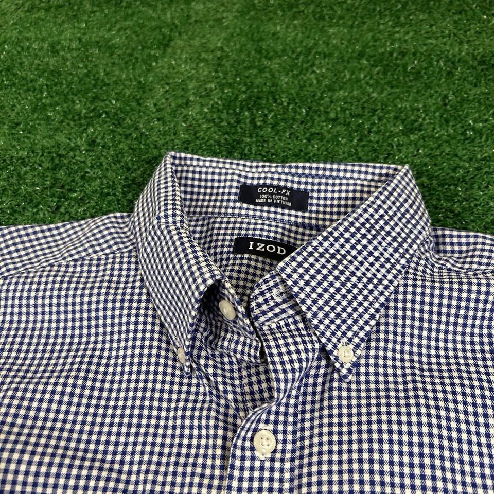 Izod Shirt Mens 16.5 34/35 Blue White Check Button Up Long Sleeve Cool-Fx Slim - Image 4 of 4
