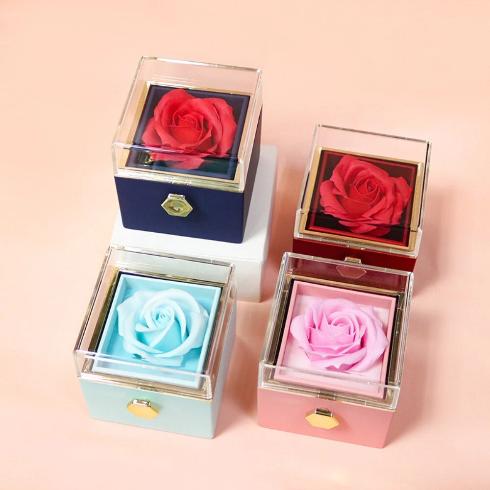Eternal Rose Rose Gift Box Transparent Lid Necklace Storage Case Wedding Party
