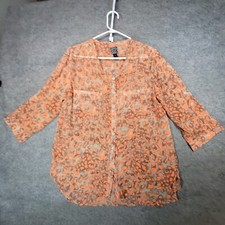 Clara Sun Woo Shirt Womens Orange Gray 3/4 Sleeve Ladies Casual