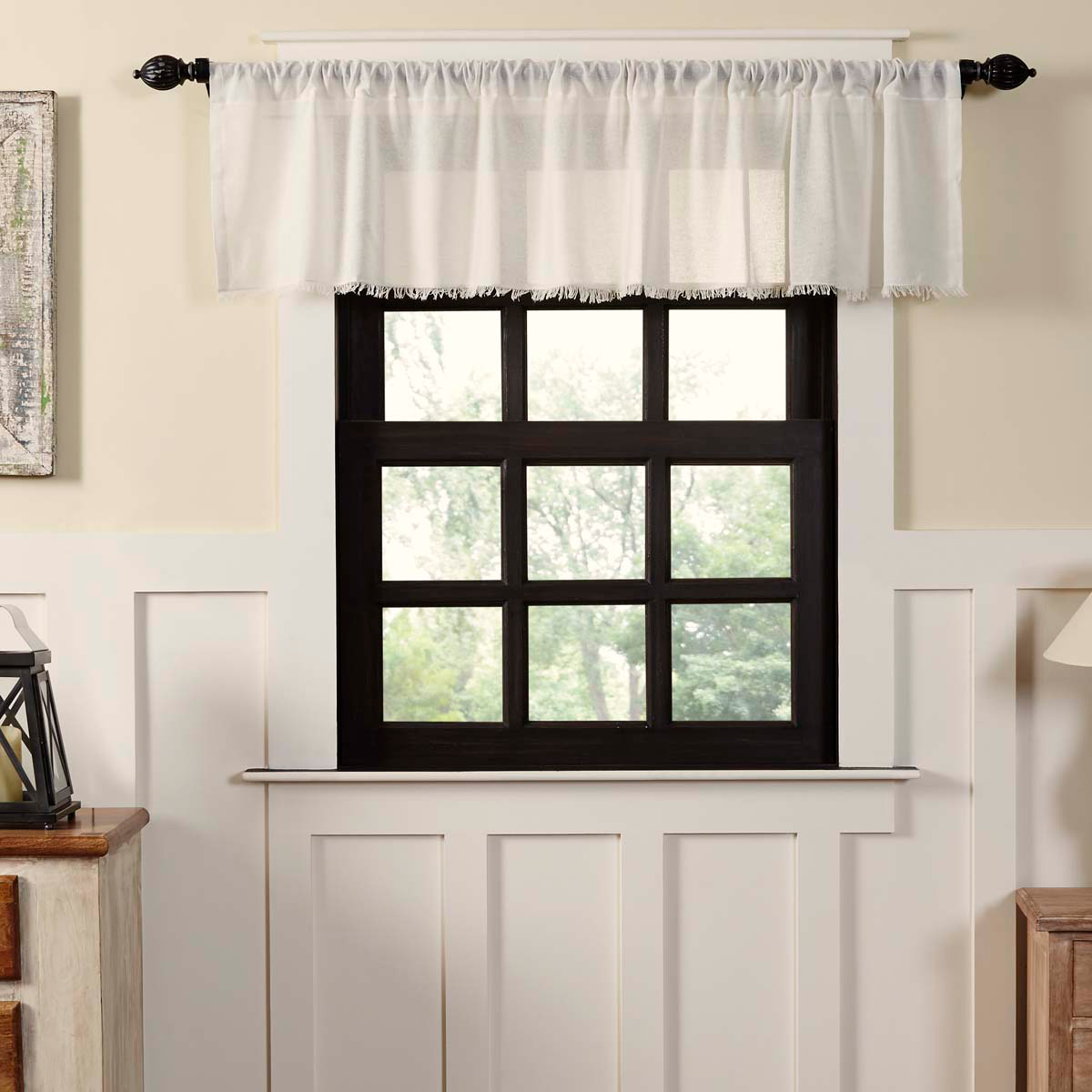 tobacco cloth valances Antique White VALANCE 16x72 Unlined Country Primitive Rustic* The Heirloom Printed Star Valance adds rustic farmhouse style with black stars on nutmeg tobacco cloth Tobacco Cloth Khaki Valance Fringed
