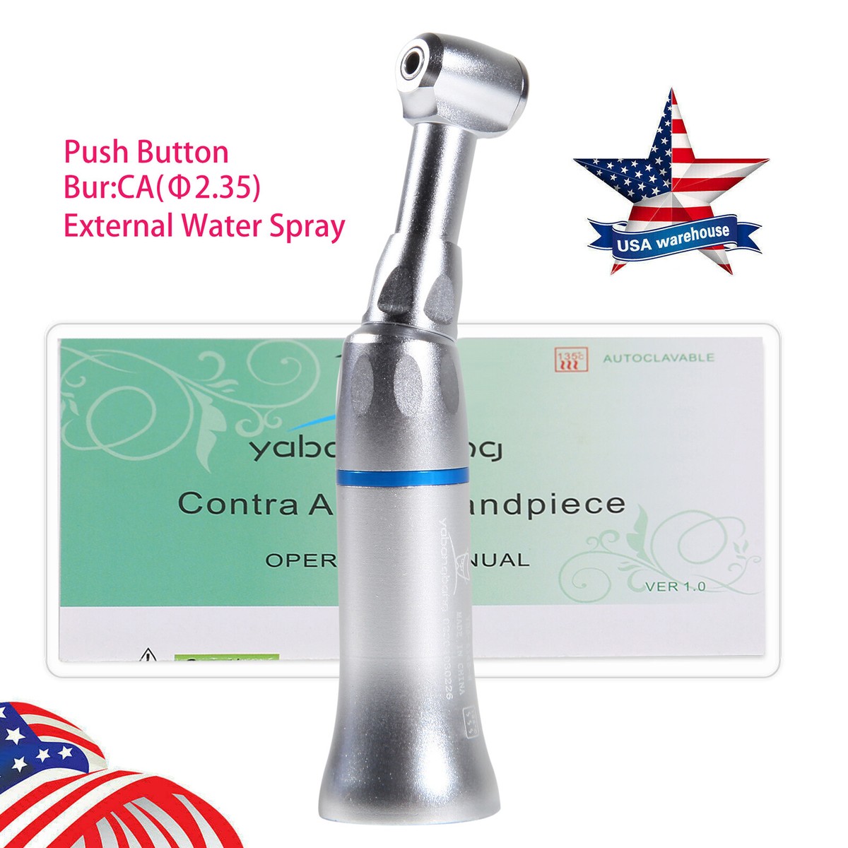 Dental E-TYPE Inner Water Spray Low Speed Contra Angle 1:1 Handpiece EI - Foto 6