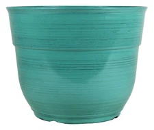 Garden Elements Glazed Brushed Happy Large PLastic Planter, Light Blue, 15"