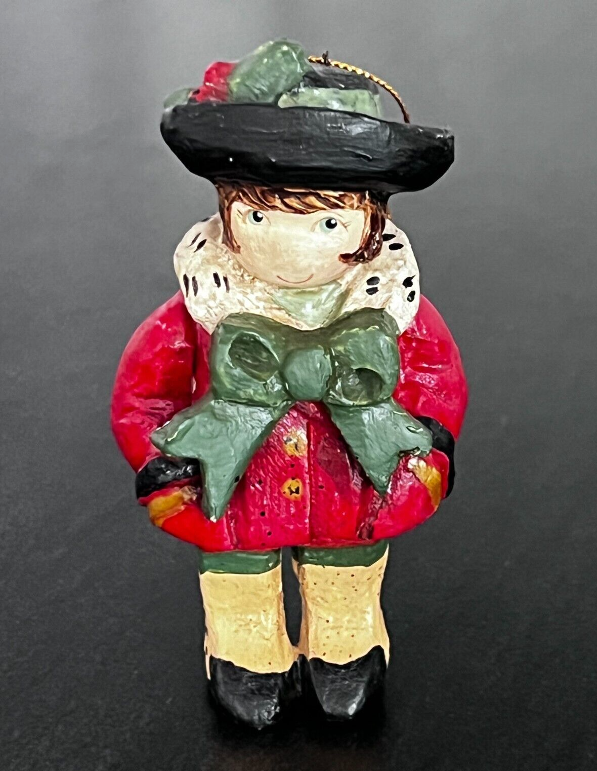 House of Hatten Folk Art Caroler Christmas Ornament Denise Calla 1991 Retired-image
