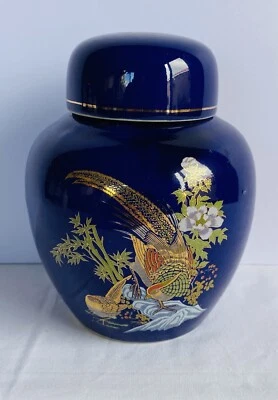 Japanese Kutani Vintage Ginger Jar Cobalt Blue Pheasant Gold Detail - image 1 of 4