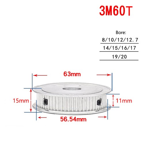 3M Timing Belt Pulley 12T-60T Synchronous Wheel Sprocket For 10mm Width Belt New - Picture 27 of 27