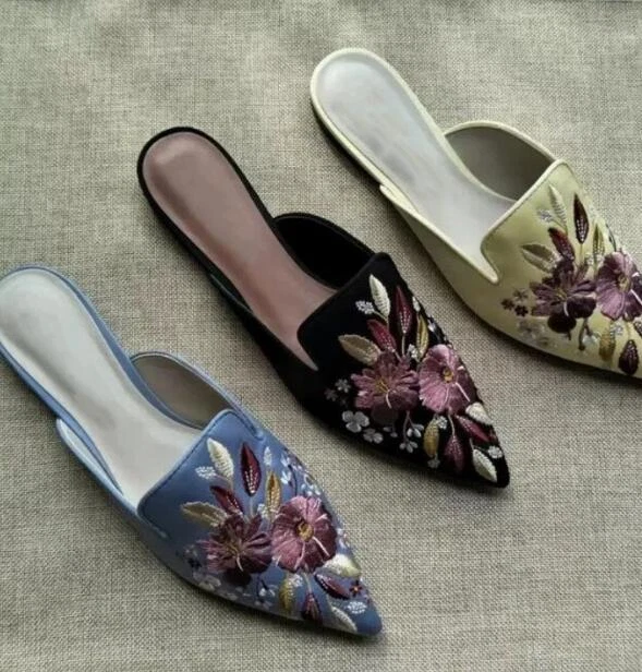 PANTOFOLA D’ORO Pantofole donna a punta slide floreali ballerine mules ricamo scarpe casual taglia