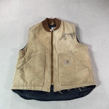 Vintage Carhartt Vest Mens Medium Brown Canvas Quilted Workwear Thick Distressed