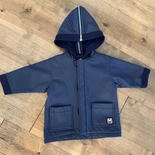 Jacadi Paris Baby Jacket 12M Navy Blue Hooded Coat 74cm Warm Lined Outerwear