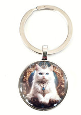 White Cat Blue Eyes Keychain Royal Mystical Charm Cute Kitty Gift Detachable