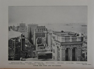 Antique New York City Art Print 1904 Skyline and Harbor Black and White