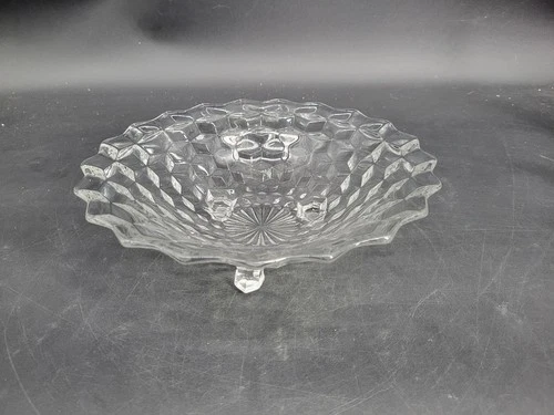 Vintage, Beautiful, Heavy Fostoria American 3 Footed Round Glass Bowl 3" x 10" 