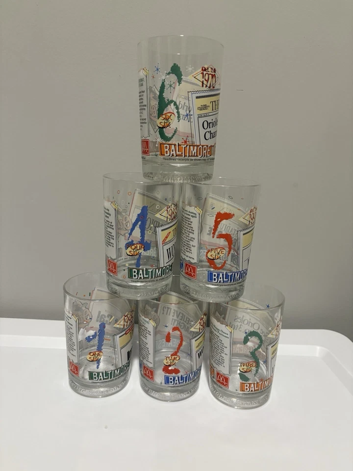 Vintage 1998 Baltimore Orioles Greatest Moments McDonalds Glasses Cups Lot of 6 - Image 2 of 4