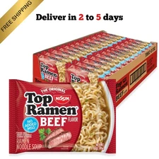 Nissin Top Ramen Noodle Soup Beef 3 Ounce Pack of 24