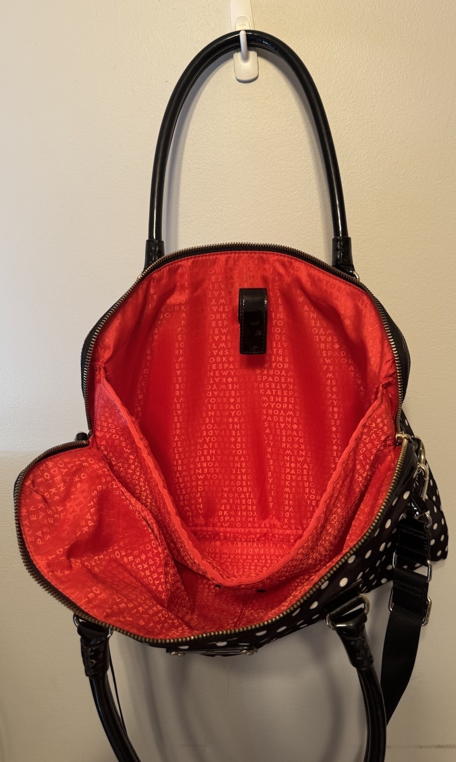 Kate Spade Calista Laptop Bag Crossbody Black White Polka Dots Red Lining 15x12 thumbnail 5