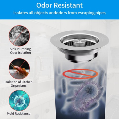 #ad 3 in 1 Kitchen Sink Drain Kit All Metal Strainer Stopper amp; Drain Assembly Rust $11.99