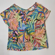 C&C California Linen Top Womens Medium Tropical Multicolor Floral Quiet Luxury 