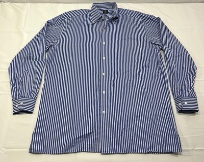 Solemare Maus & Hoffman Mens Shirt Large Blue White Stripe Long Sleeve Button Up