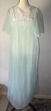 Vtg Gotham Gold Label Aqua Blue Satin Nightgown  Sheer Chiffon Neglig e Robe M
