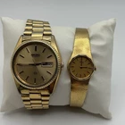 Vintage Seiko Day-Date Men's Wristwatch Lot of 2 Gold Tone Quartz Japan