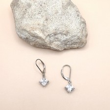 Sterling Silver Princess Cut Cubic Zirconia Stone Dangle Earrings