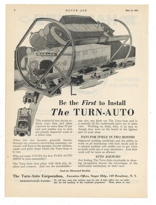 1921 Turn Auto Co. of New York City Ad: Rotating Garage Lift for Cars